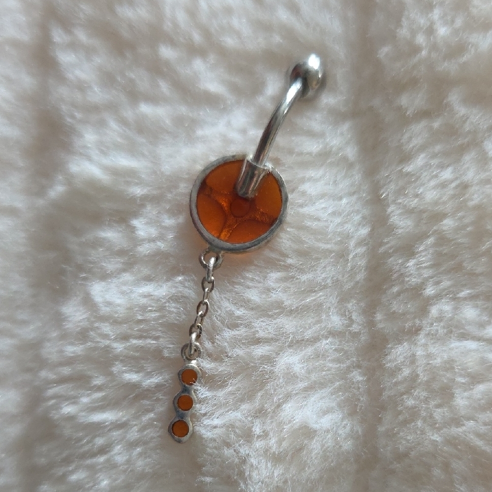 (J66) Body Jewelry Belly Ring With A Dangle - Picture 2 of 2